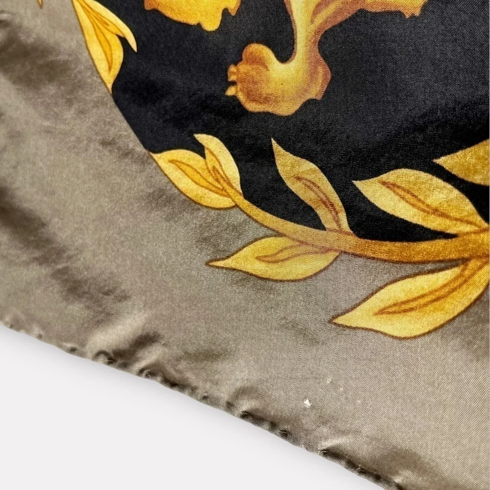 80s Express Silk Scarf Royal Lions Crest Hand Rolled 34” Square Baroque